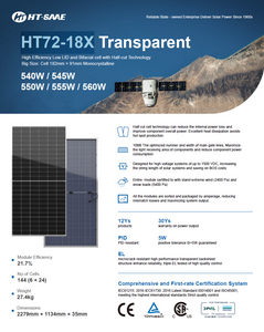 HT72-18X 545W/550W/555W HIGH EFFICIENCY Transparent  HALF CUT MONO PERC