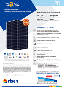 RISEN RSM120-8 585W-610W BMDG 120 CELL 1500VDC Bifacial Perc Modules