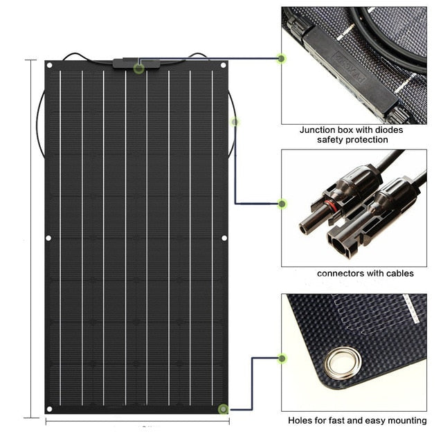 Solar Panel 300w 200w 100w 400w Flexible ETFE PET Photatic PV Monocrystalline Cell 12V 24V Battery Charger 1000w Home System Kit